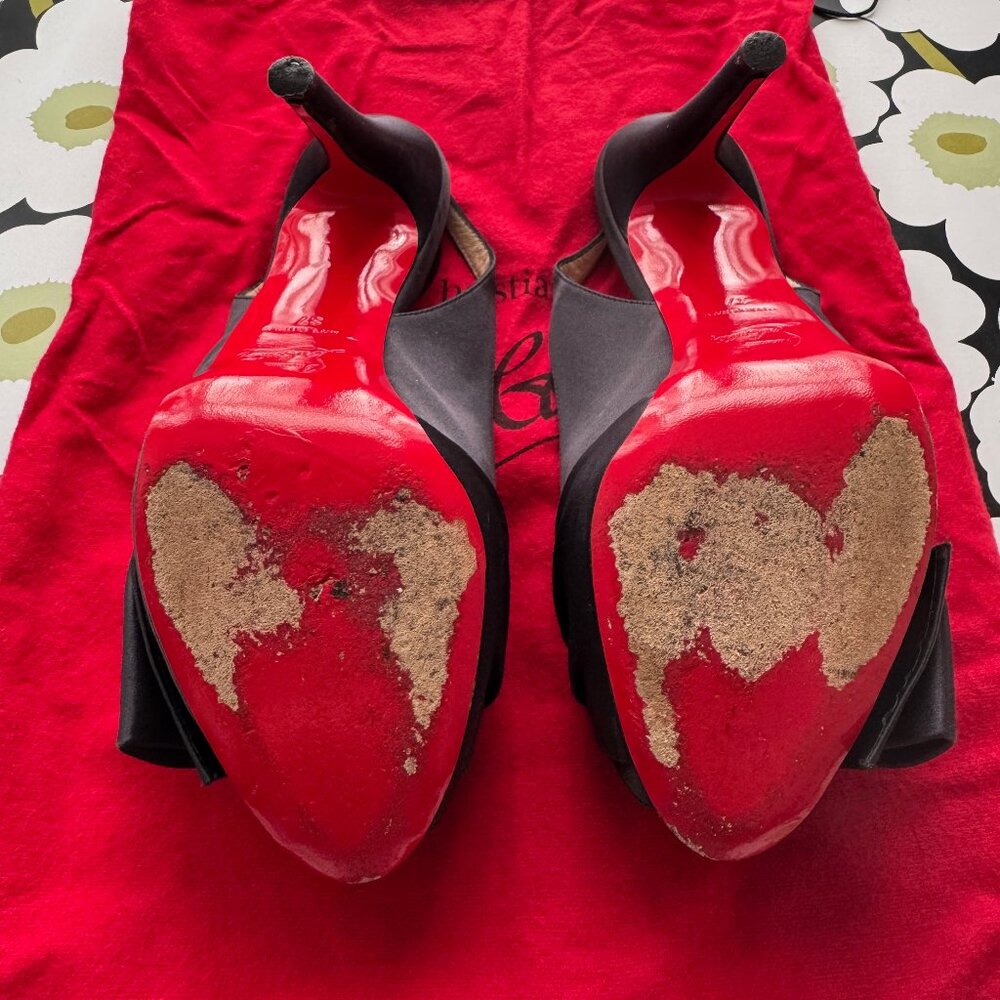 Christian Louboutin Sling Nodo 120 mm Crepe Satin Heels - Black EU 37 - Picture 7 of 12